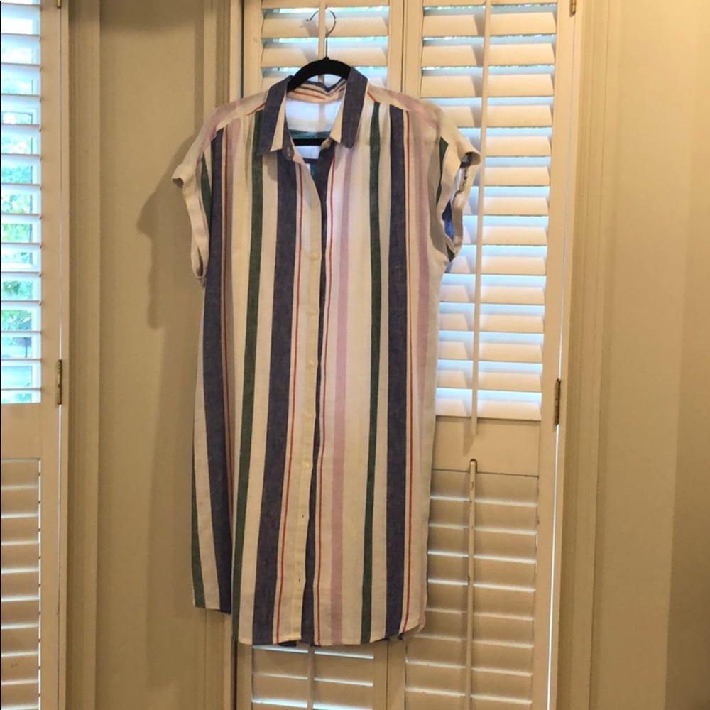 Old Navy stripe linen-blend cap-sleeve shirt dress